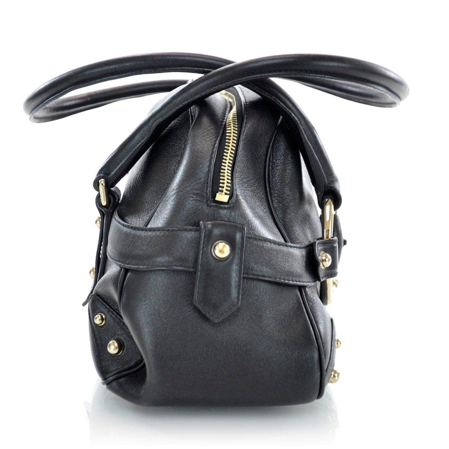 Leather Large Horsebit Chain Bag Black