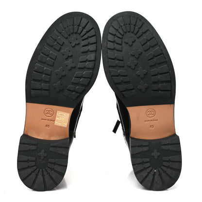 Chanel Shiny Calfskin Quilted CC Lace Up Combat Boots 40 Dark Burgundy 5 of 9