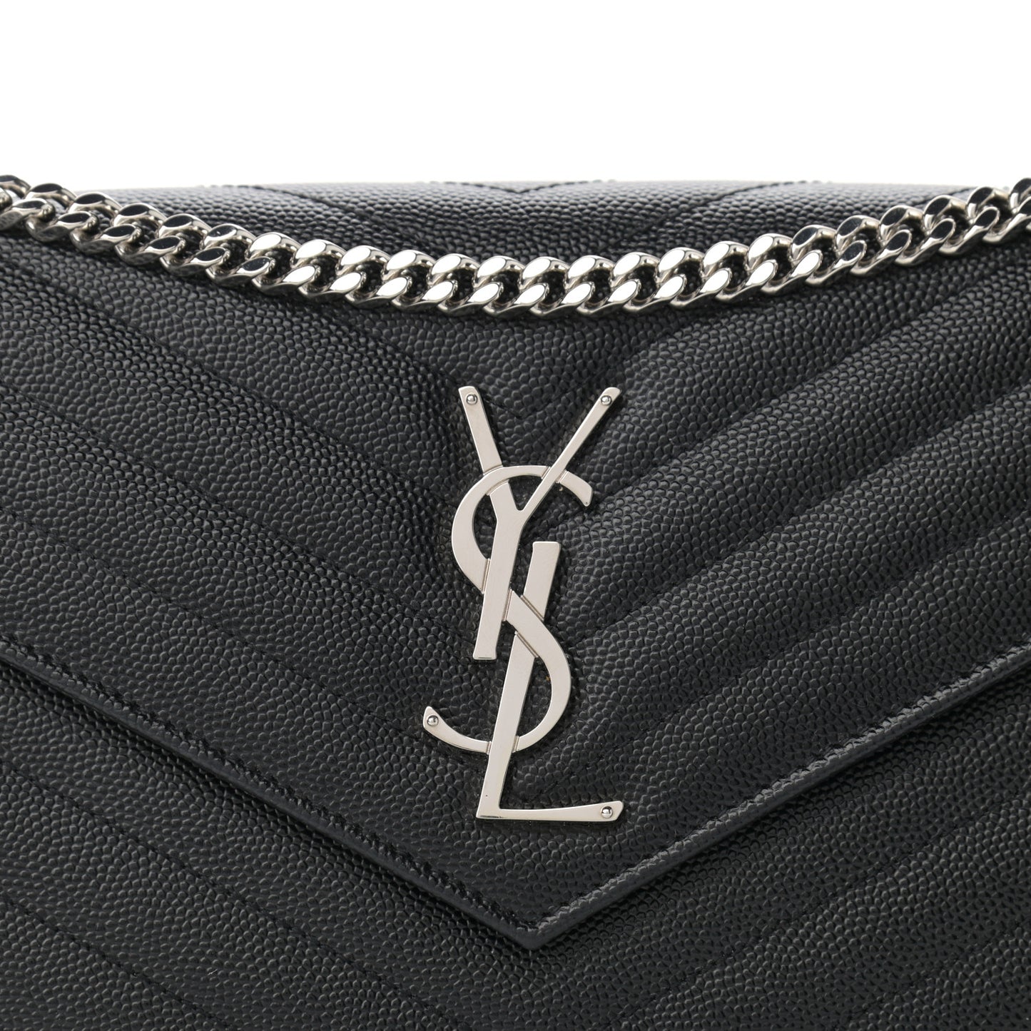 Grain De Poudre Matelasse Chevron Monogram Chain Wallet Black