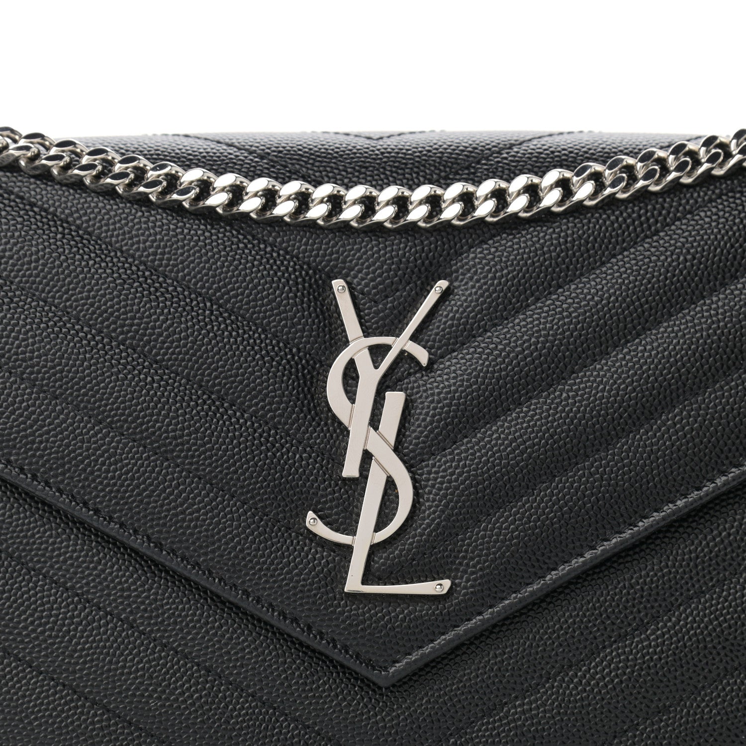 Saint Laurent Grain De Poudre Matelasse Chevron Monogram Chain Wallet Black 7 of 10