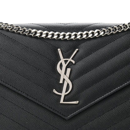 Saint Laurent Grain De Poudre Matelasse Chevron Monogram Chain Wallet Black 7 of 10