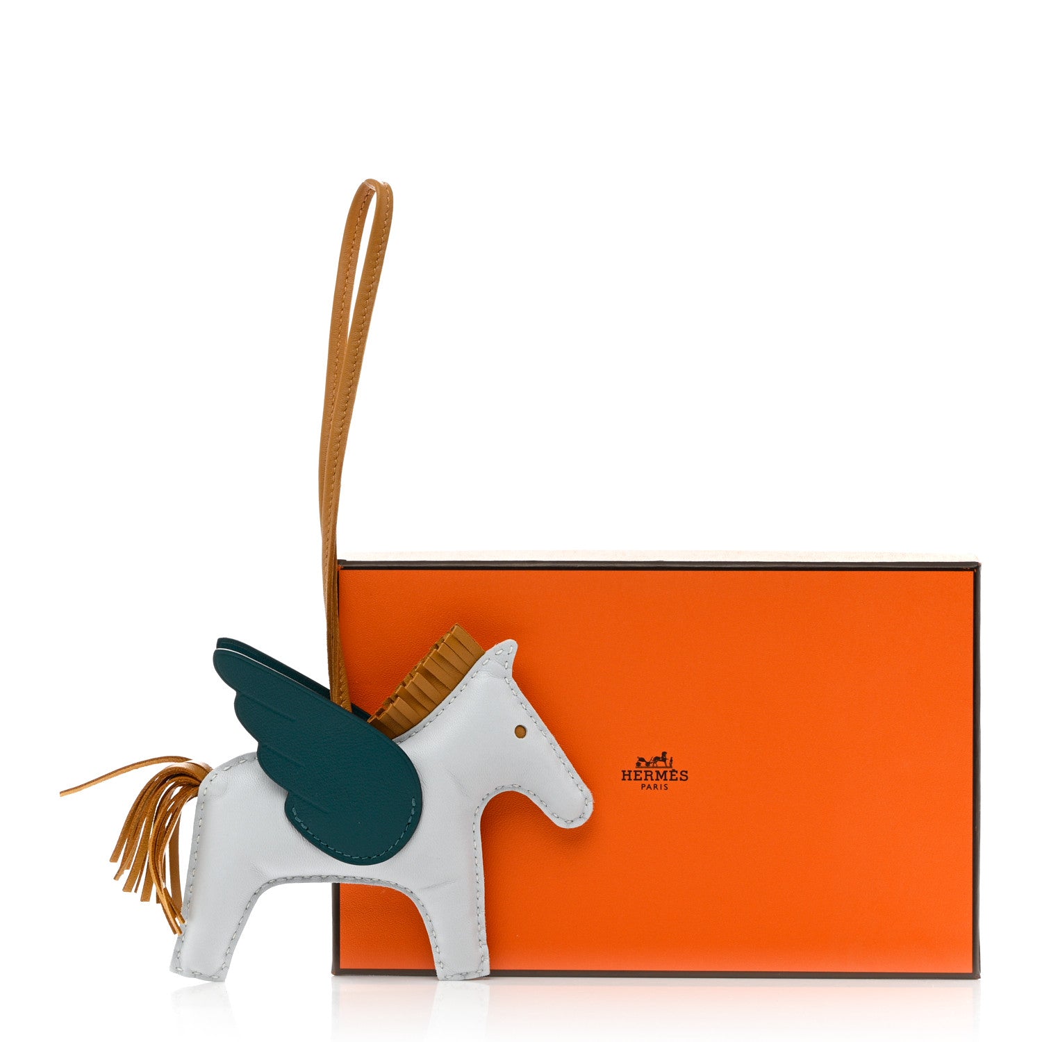 Hermes Milo Lambskin Grigri Rodeo Pegase Horse Bag Charm MM Bleu Brume Sesame Vert Bosphore 5 of 5