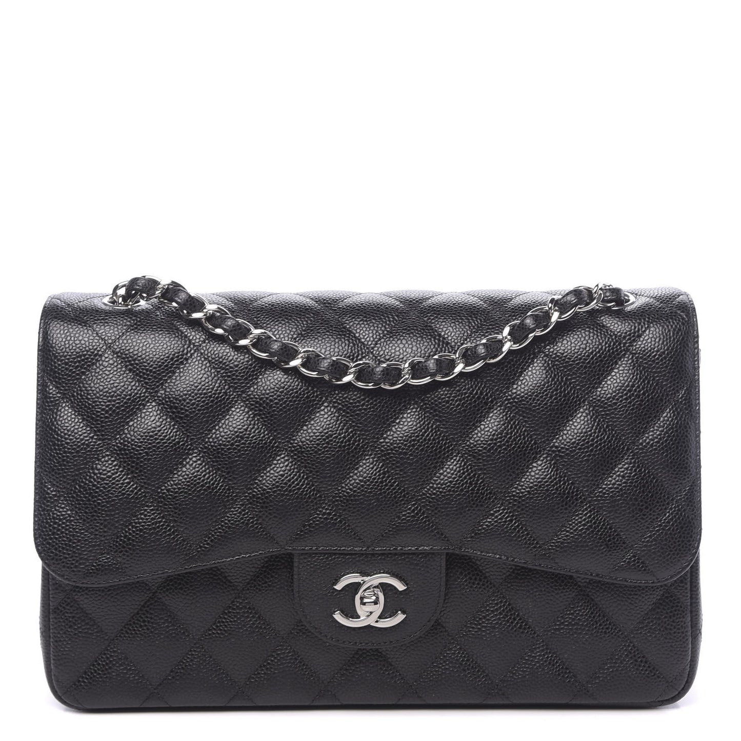 Caviar Quilted Jumbo Double Flap Black