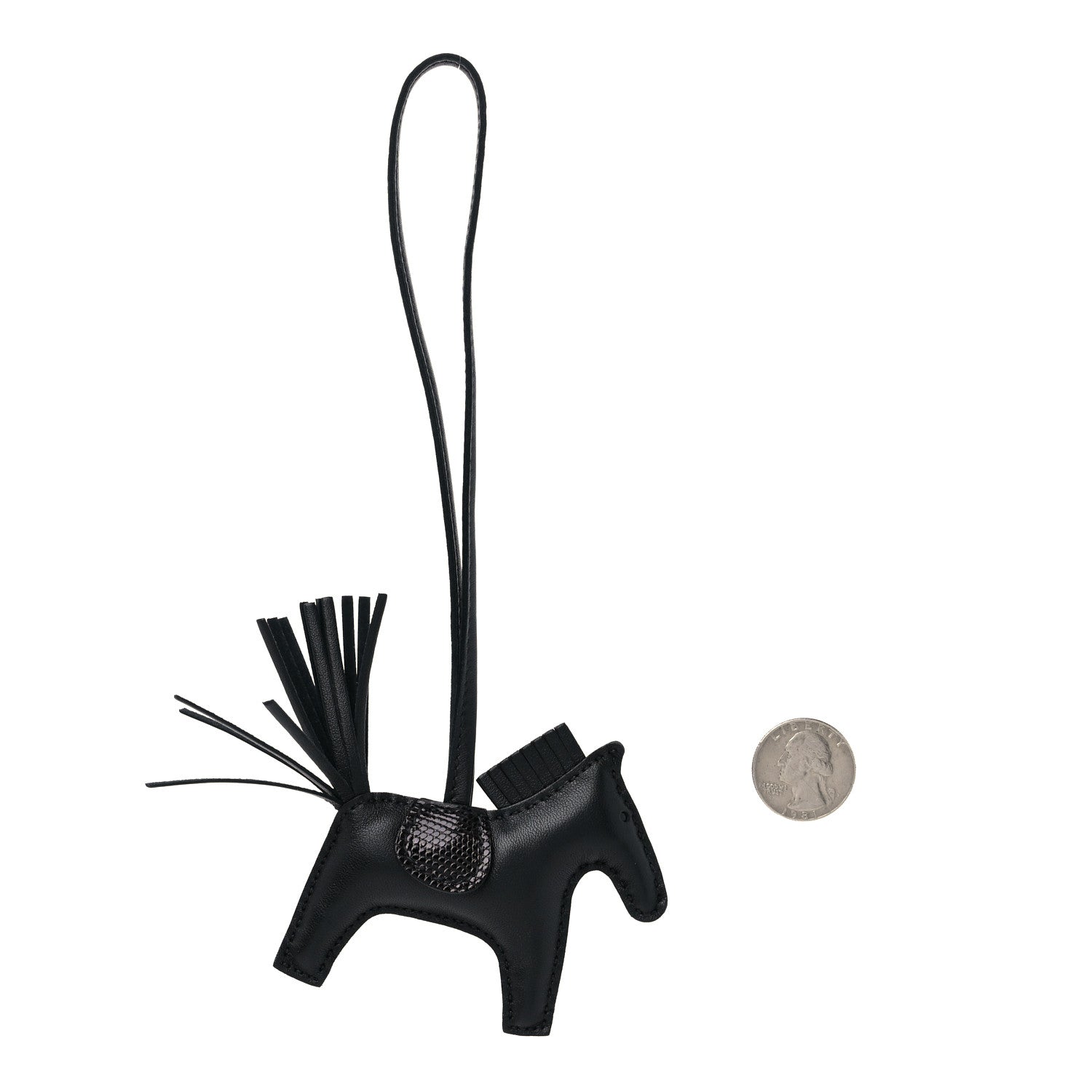 Hermes Milo Lambskin Lizard Touch Grigri Rodeo Horse Bag Charm PM So Black 2 of 4