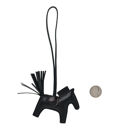 Hermes Milo Lambskin Lizard Touch Grigri Rodeo Horse Bag Charm PM So Black 2 of 4