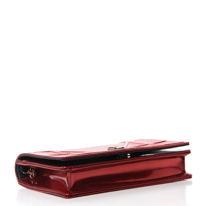 Christian Dior Metallic Patent Micro-Cannage Diorama Wallet on Chain Pouch Red 4 of 10