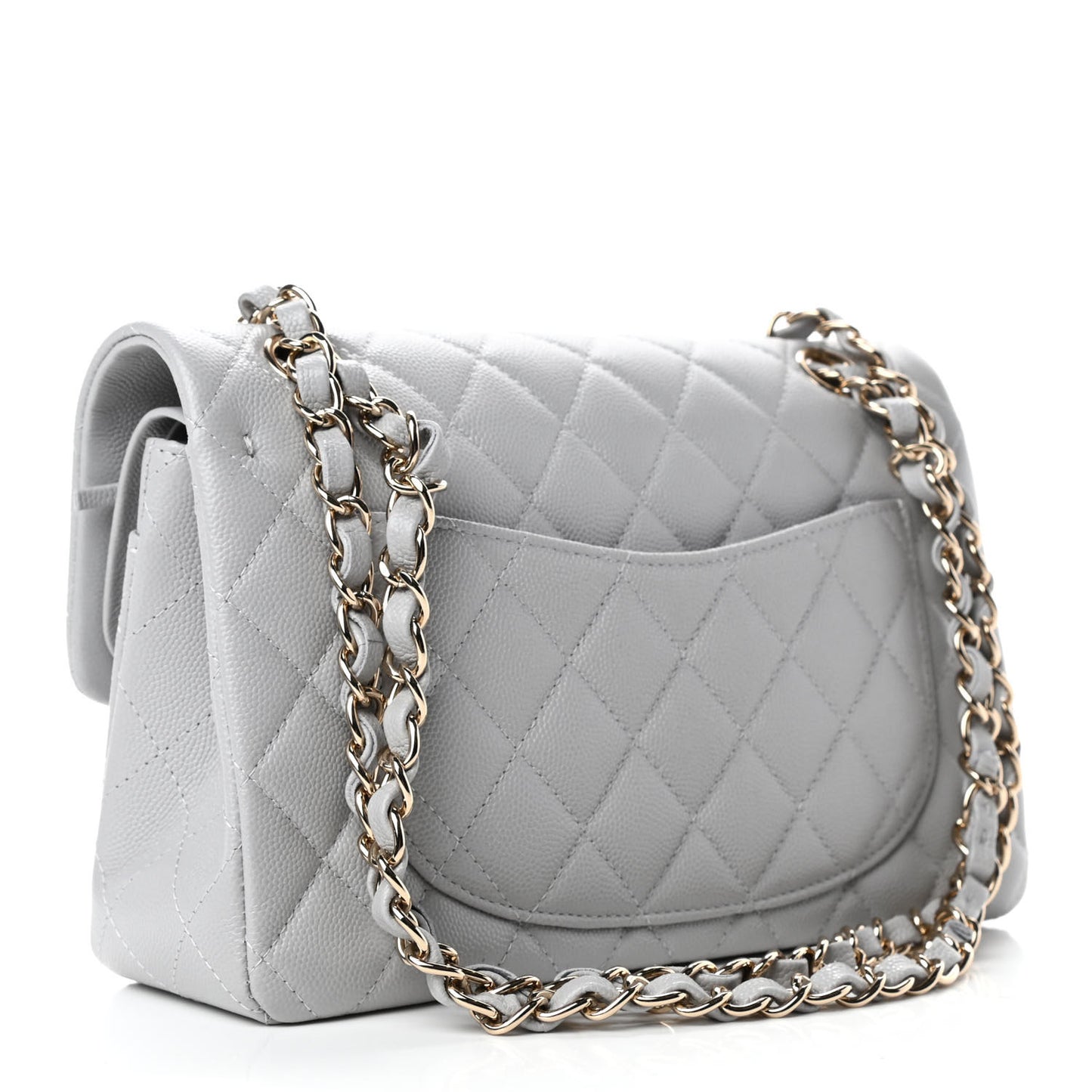 Caviar Quilted Small Double Flap Grey