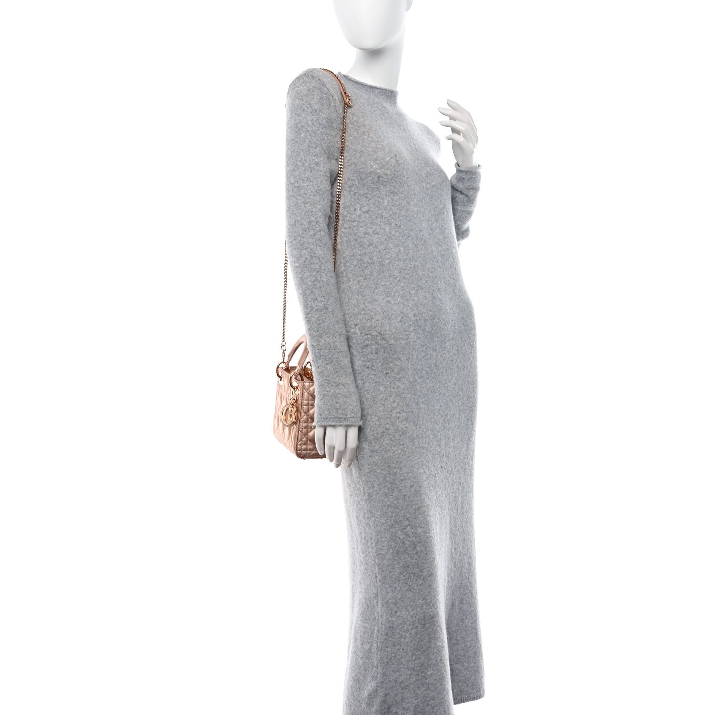 Iridescent Metallic Lambskin Cannage Mini Lady Dior Pink