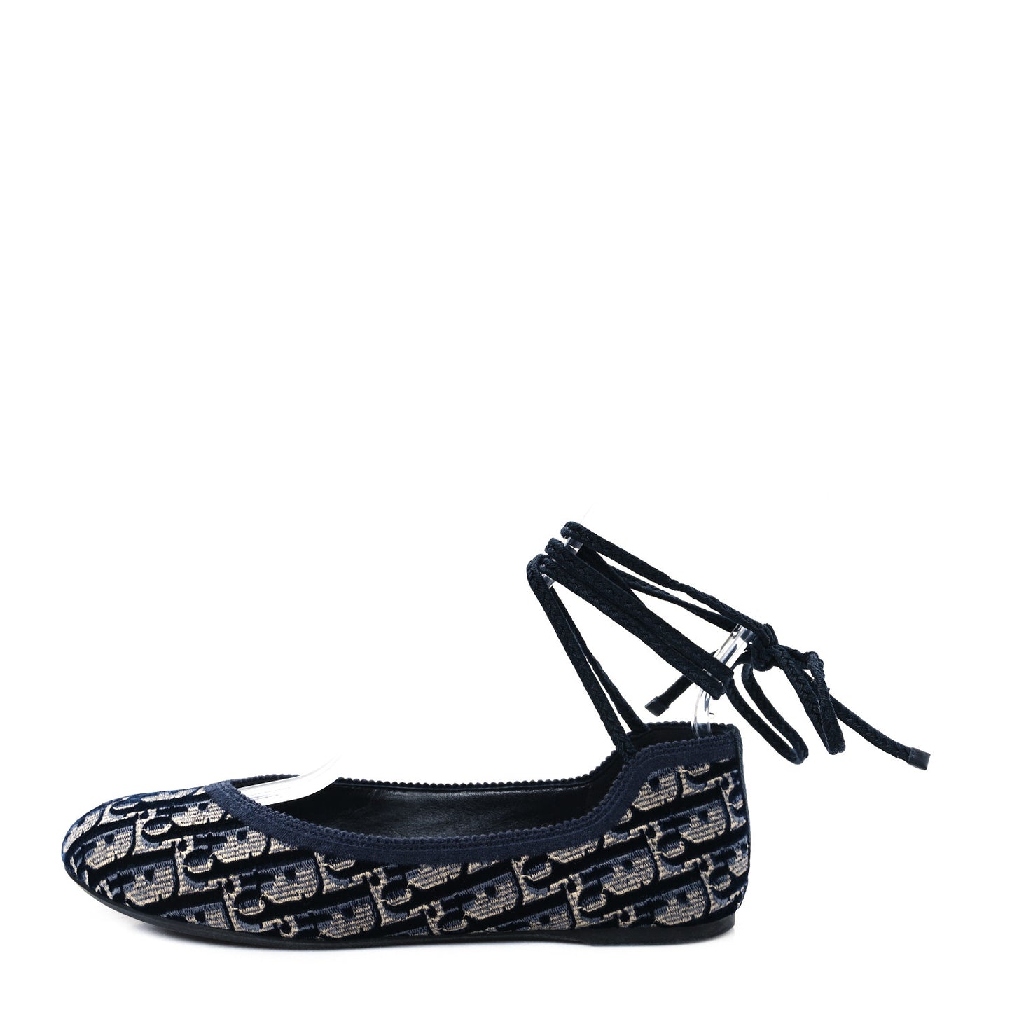 Velvet Oblique Poeme Laced Ballerina Flats 37.5 Deep Blue