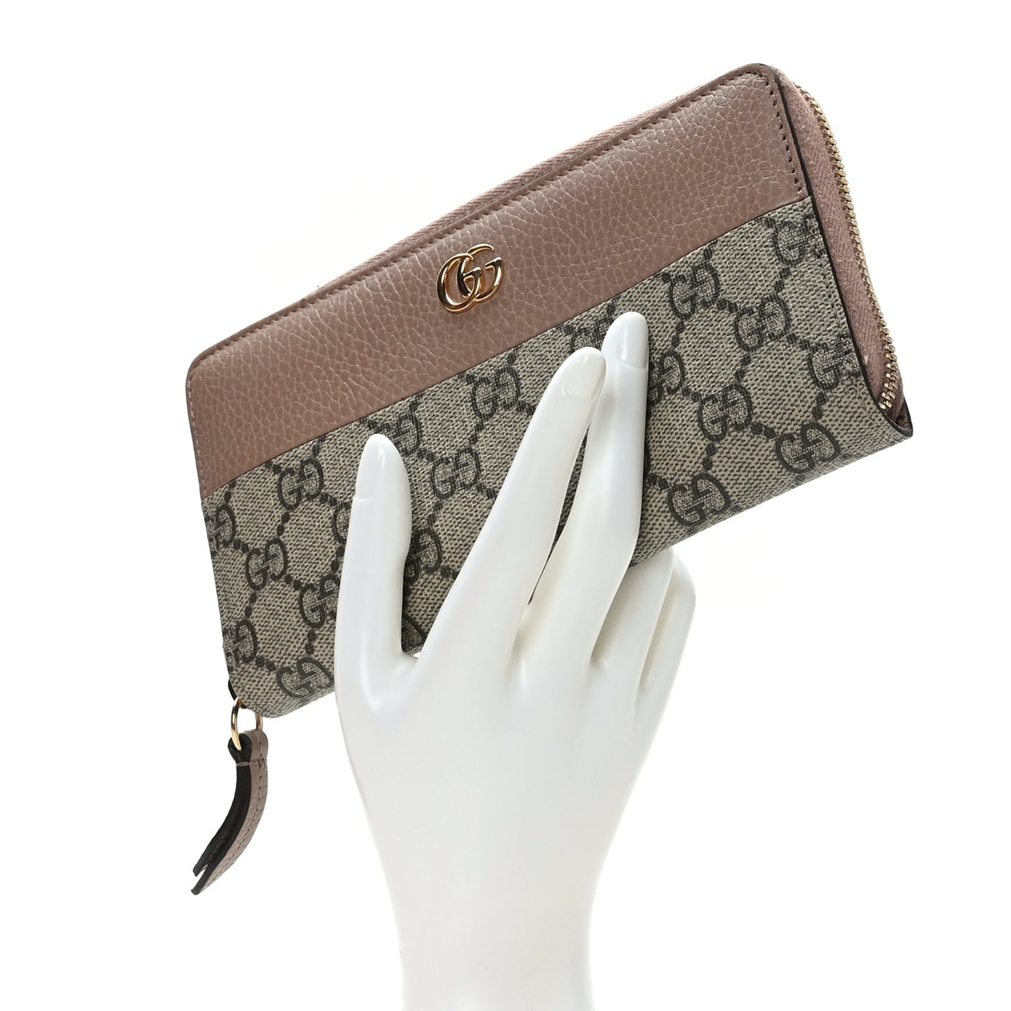 Dollar Calfskin GG Supreme Monogram GG Marmont Zip Around Wallet Porcelain Rose Beige Ebony
