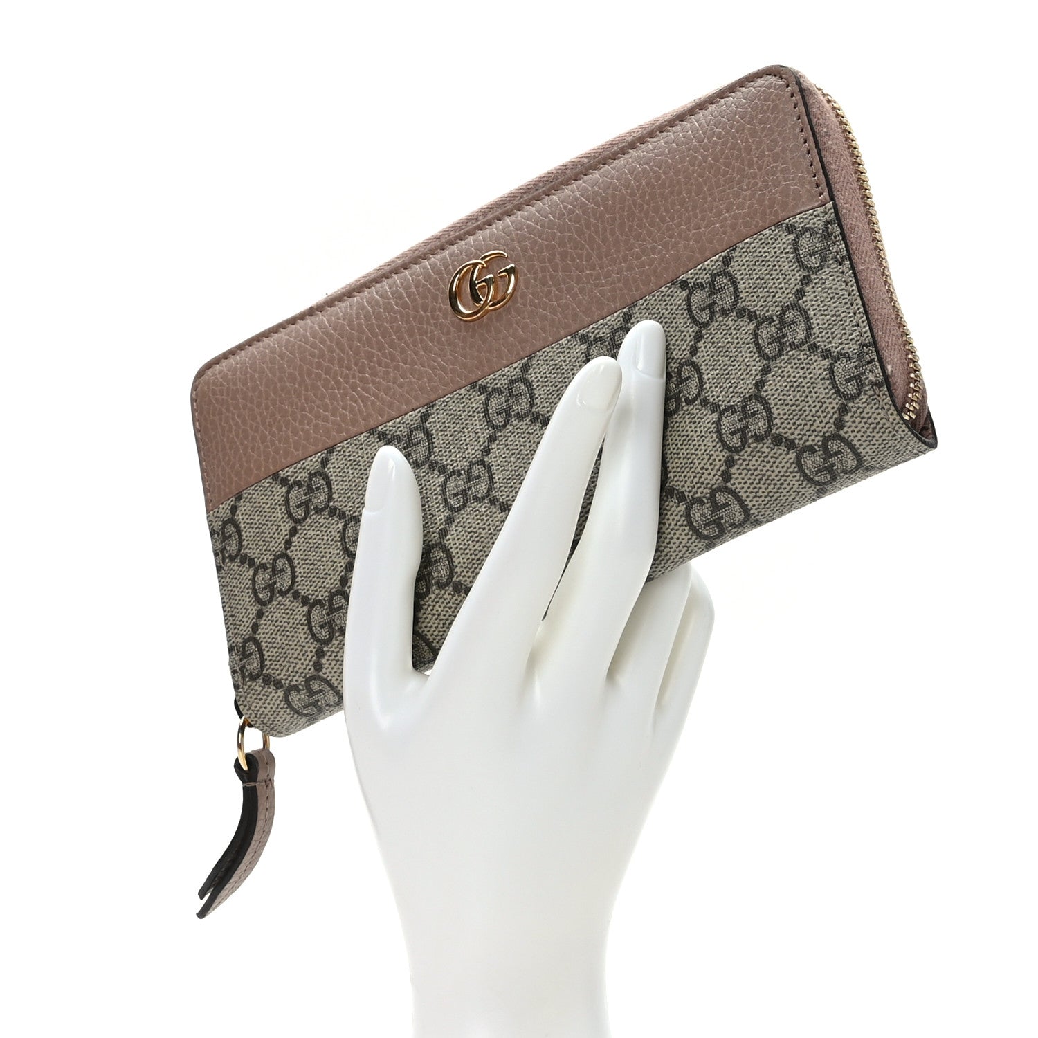 Gucci Dollar Calfskin GG Supreme Monogram GG Marmont Zip Around Wallet Porcelain Rose Beige Ebony 2 of 7