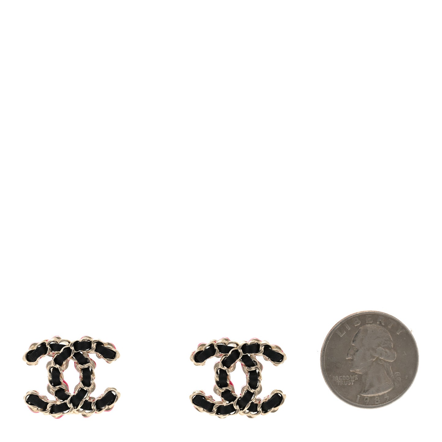 Lambskin CC Chain Earrings Black Gold Pink