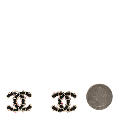 Chanel Lambskin CC Chain Earrings Black Gold Pink 2 of 4
