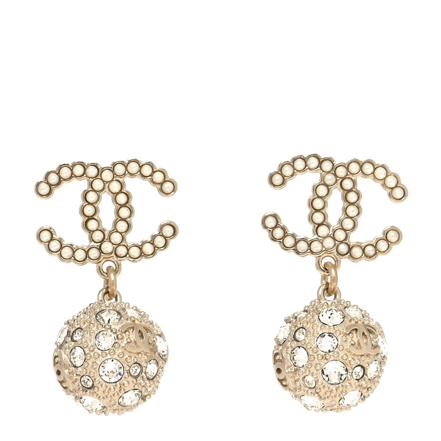 Crystal Pearl CC Drop Earrings Gold Pearly White