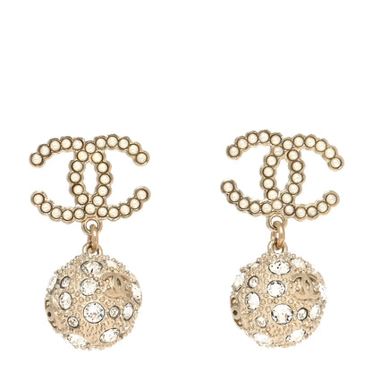 Chanel Crystal Pearl CC Drop Earrings Gold Pearly White 1 of 4