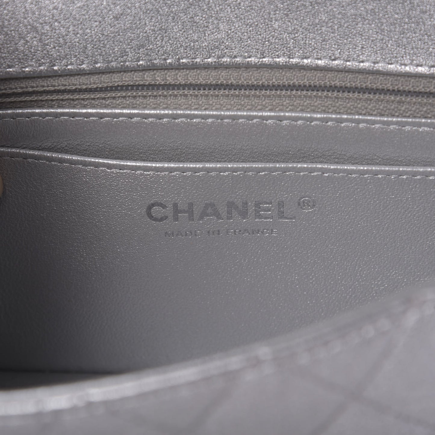 Metallic Lambskin Quilted Mini Rectangular Flap Silver