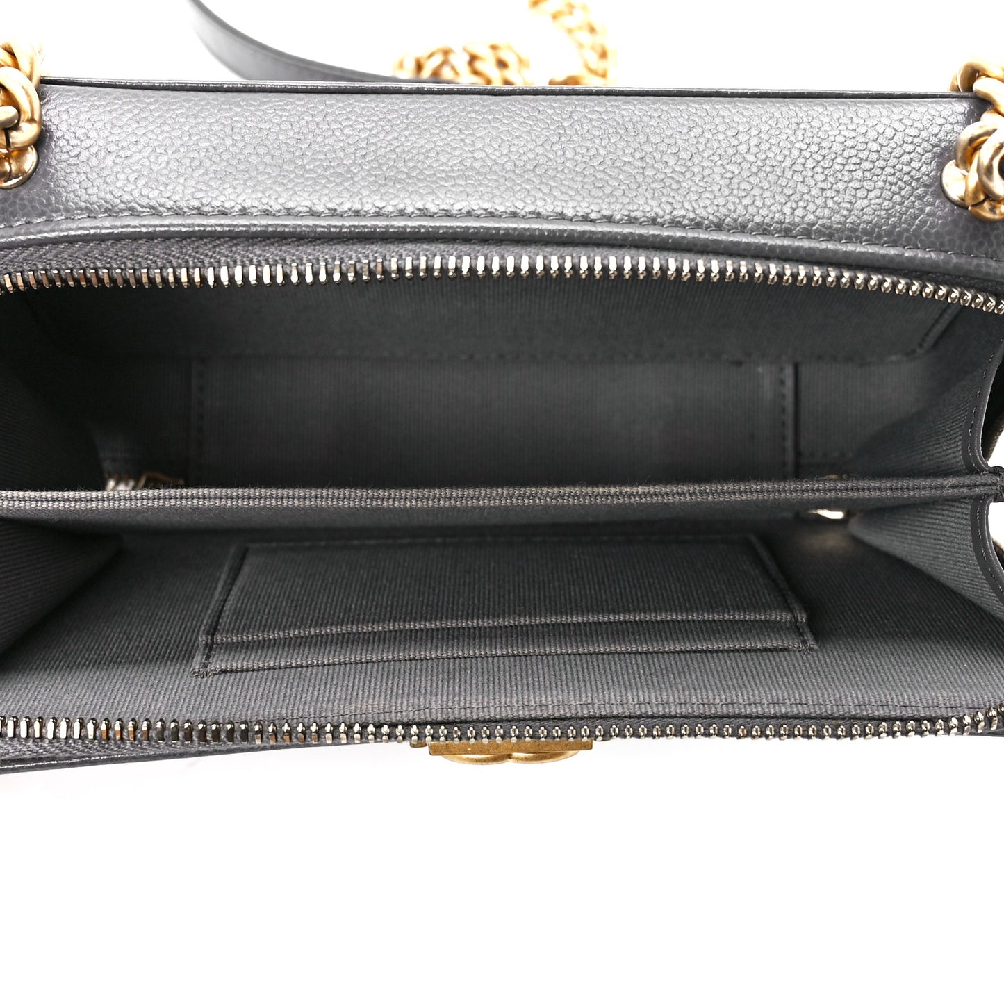 Caviar Quilted Boy Zip Phone Holder With Chain Grey