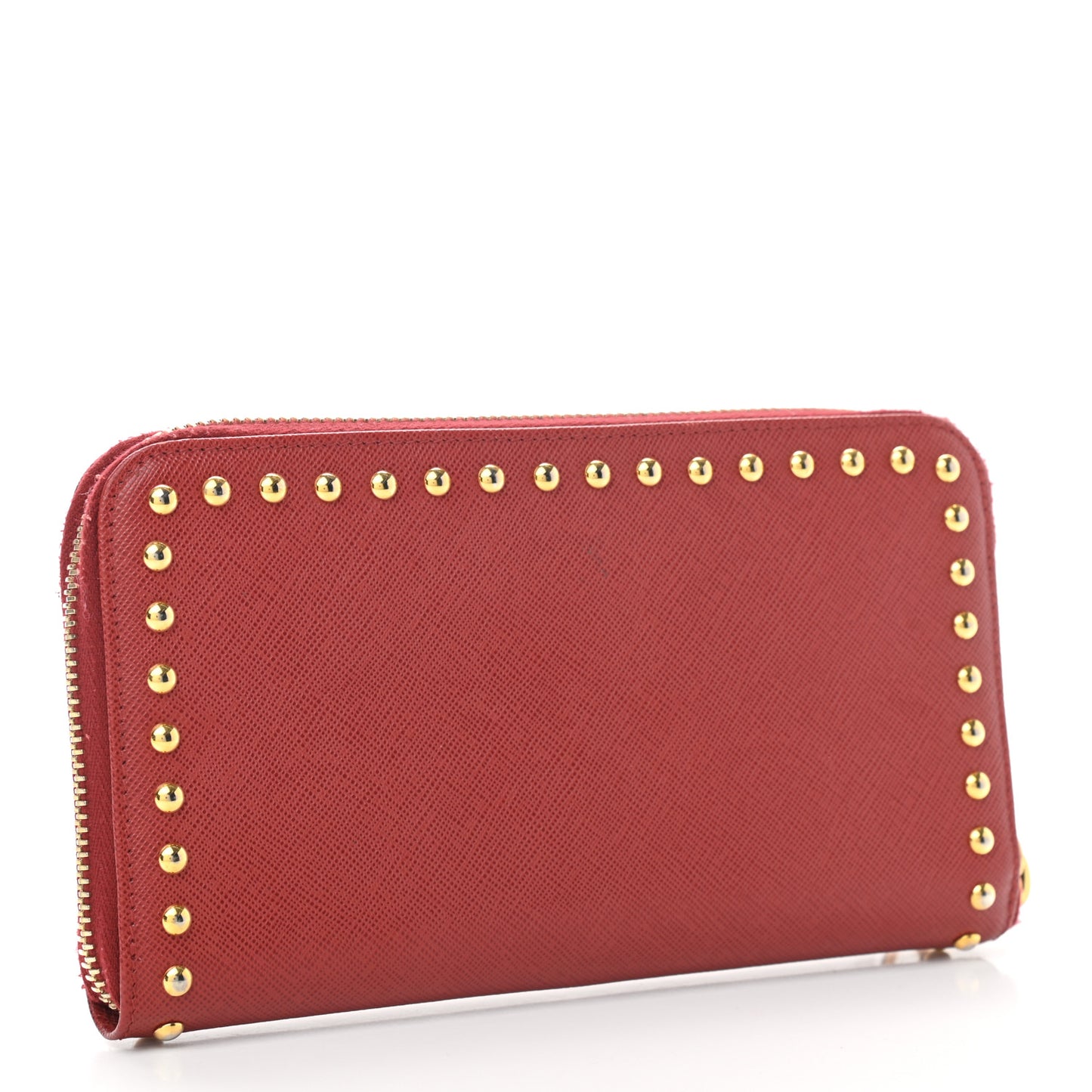 Saffiano Studded Zip Around Wallet Red