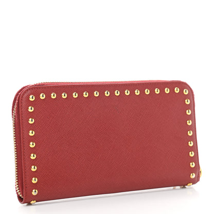 Prada Saffiano Studded Zip Around Wallet Red 3 of 10