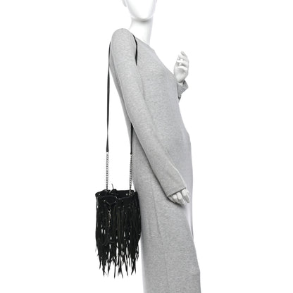 Saint Laurent Calfskin Fringe Monogram Mini Bourse Bucket Bag Black 2 of 11