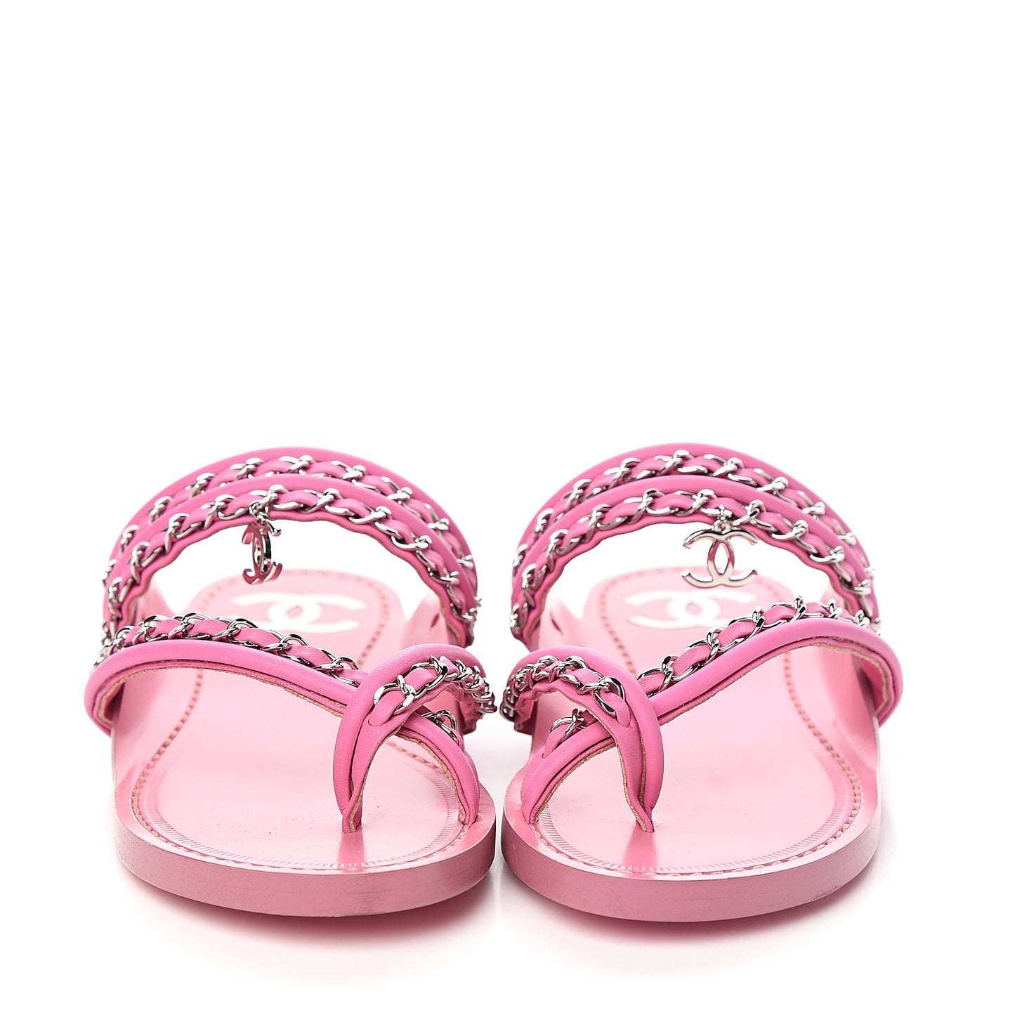 Calfskin Chain CC Thong Flat Sandals 35 Pink
