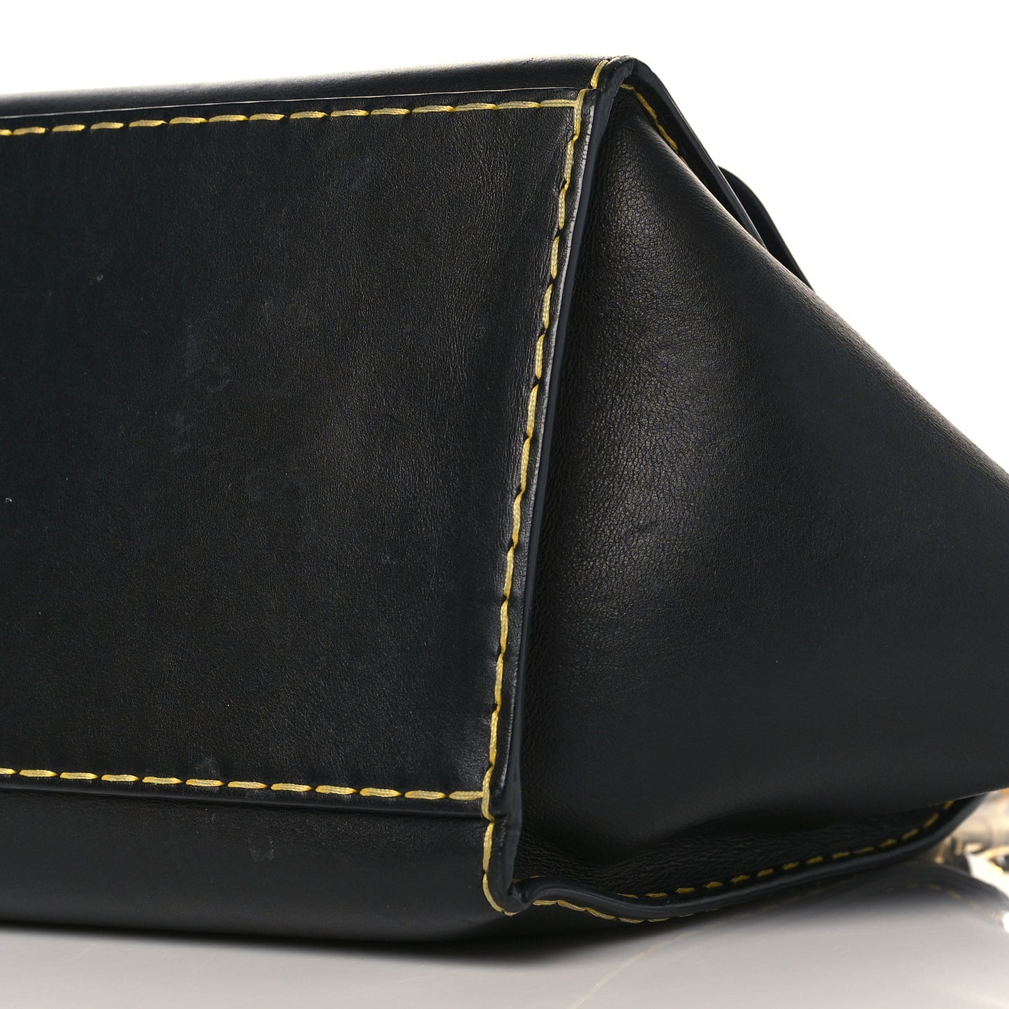 Smooth Calfskin Yellow Stitching Medium Trapeze Black