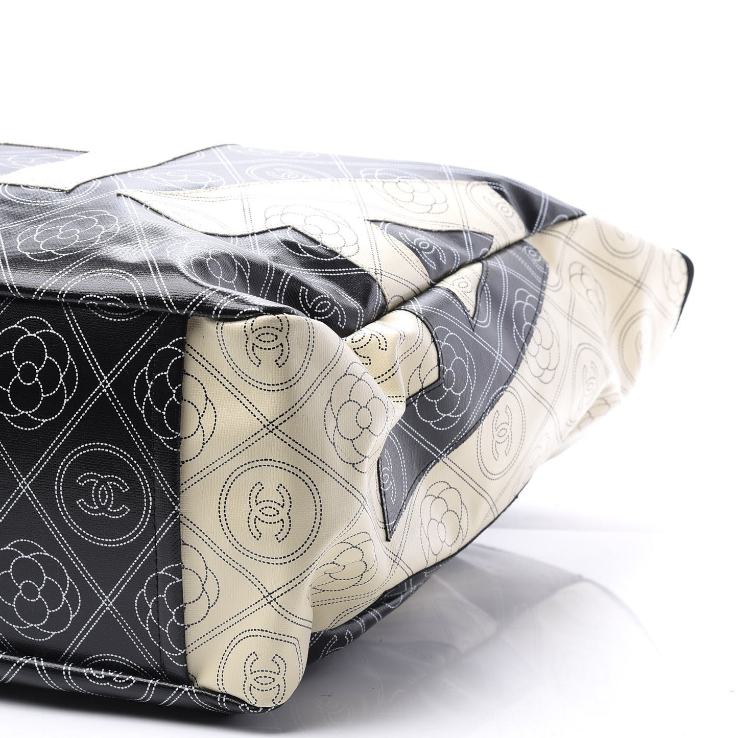 Coated Canvas Camellia Medium Shopping Tote Black Beige