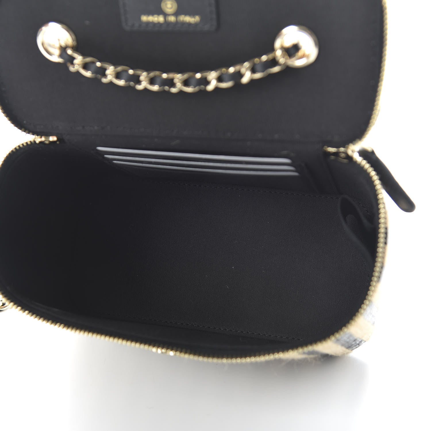 Chanel Raffia Jute Striped Small Vanity Case With Chain Black Beige 5 of 11