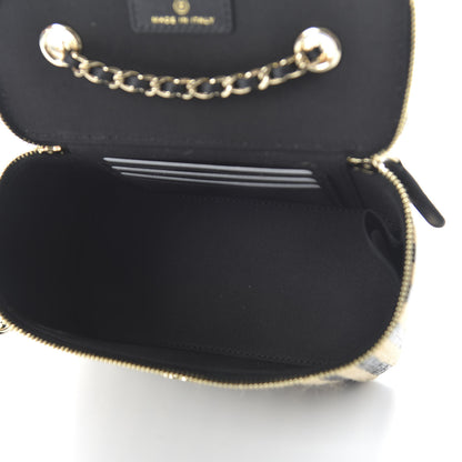 Chanel Raffia Jute Striped Small Vanity Case With Chain Black Beige 5 of 11