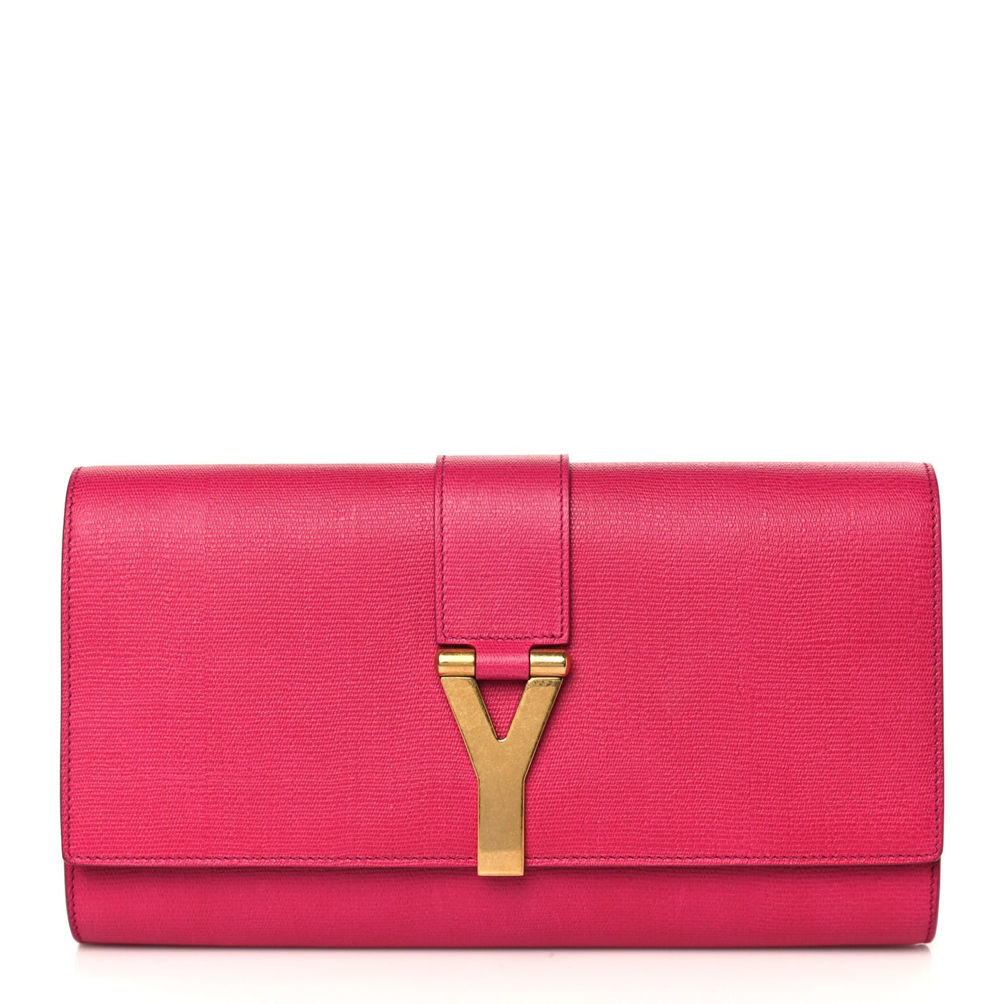 Textured Calfskin Classic Y Ligne Clutch Fuchsia