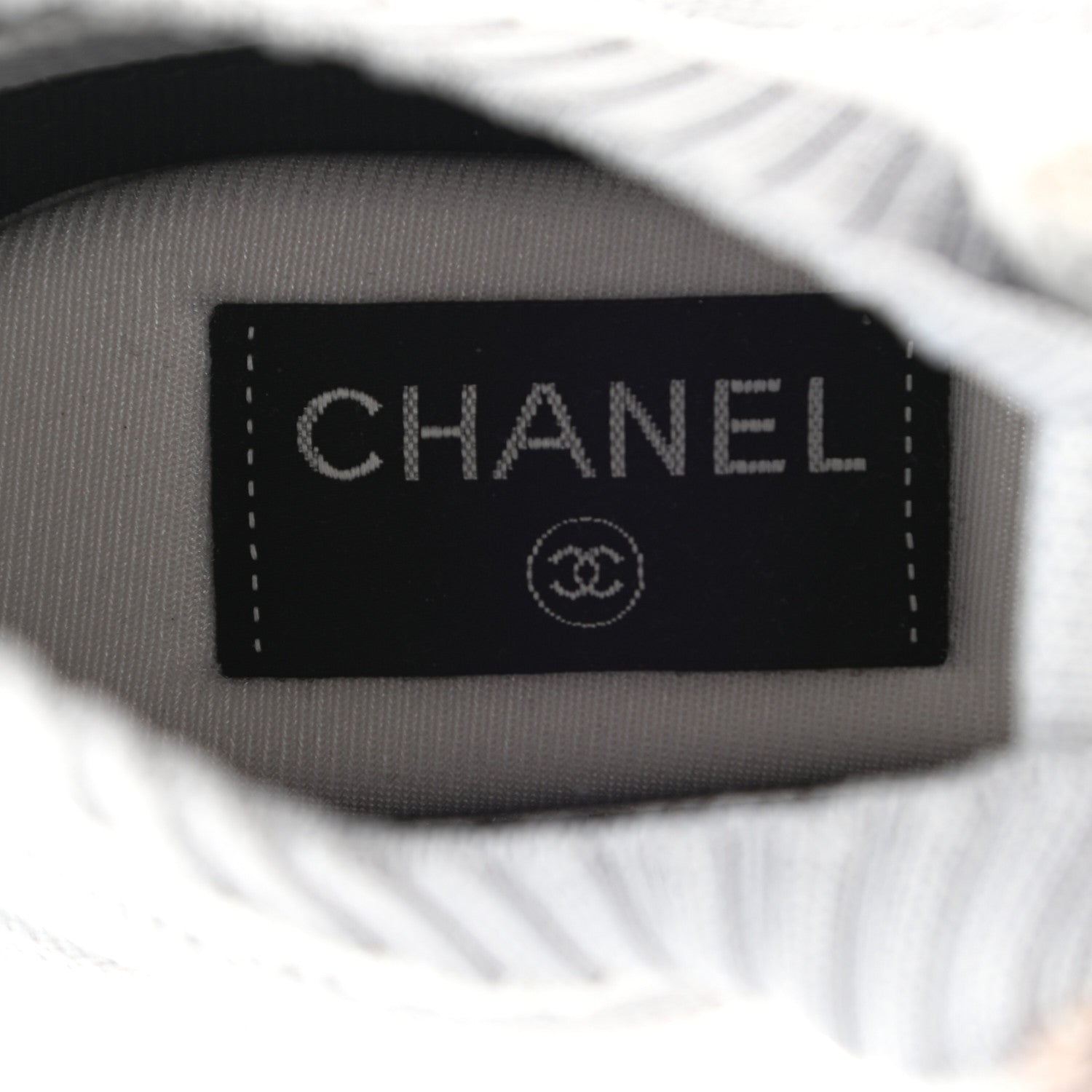 Chanel Mesh Fabric Womens CC Sneakers 36.5 White Grey 7 of 9