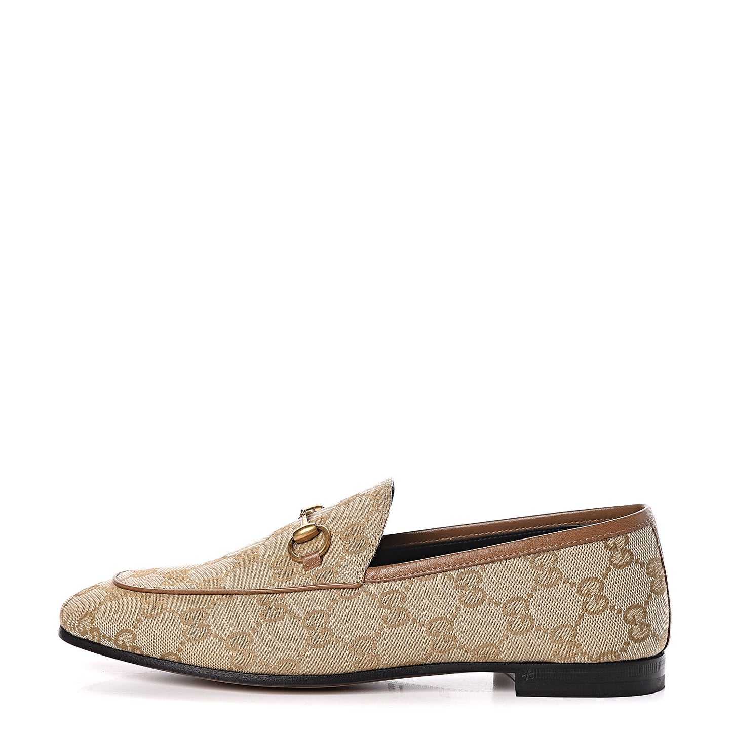 Canvas GG Monogram Horsebit Womens Jordaan Loafers 37.5 New Sand Friky Taupe