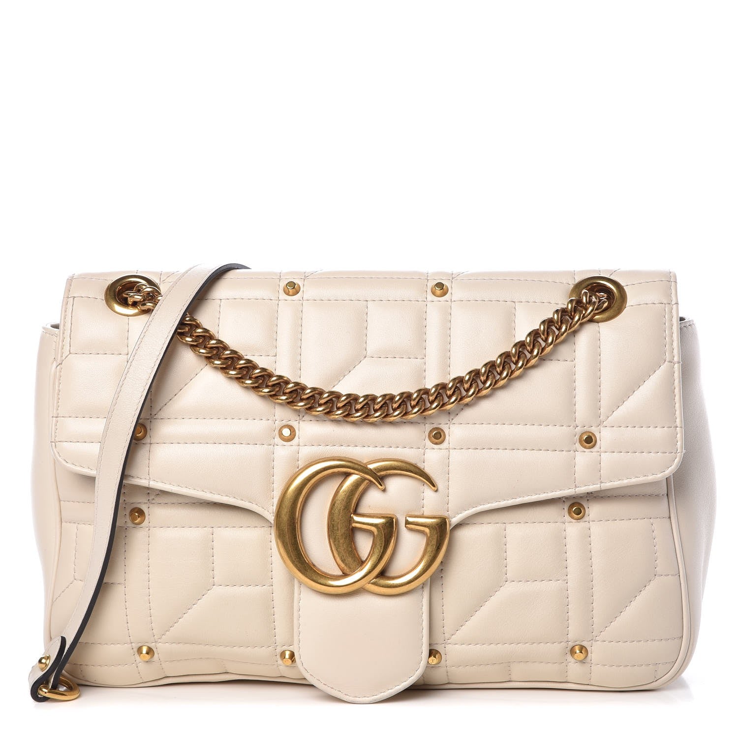 Gucci Calfskin Matelasse Studded Medium GG Marmont Shoulder Bag White 1 of 8
