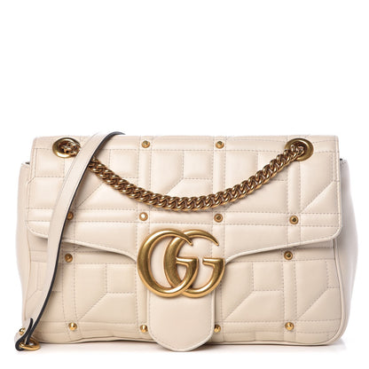 Gucci Calfskin Matelasse Studded Medium GG Marmont Shoulder Bag White 1 of 8