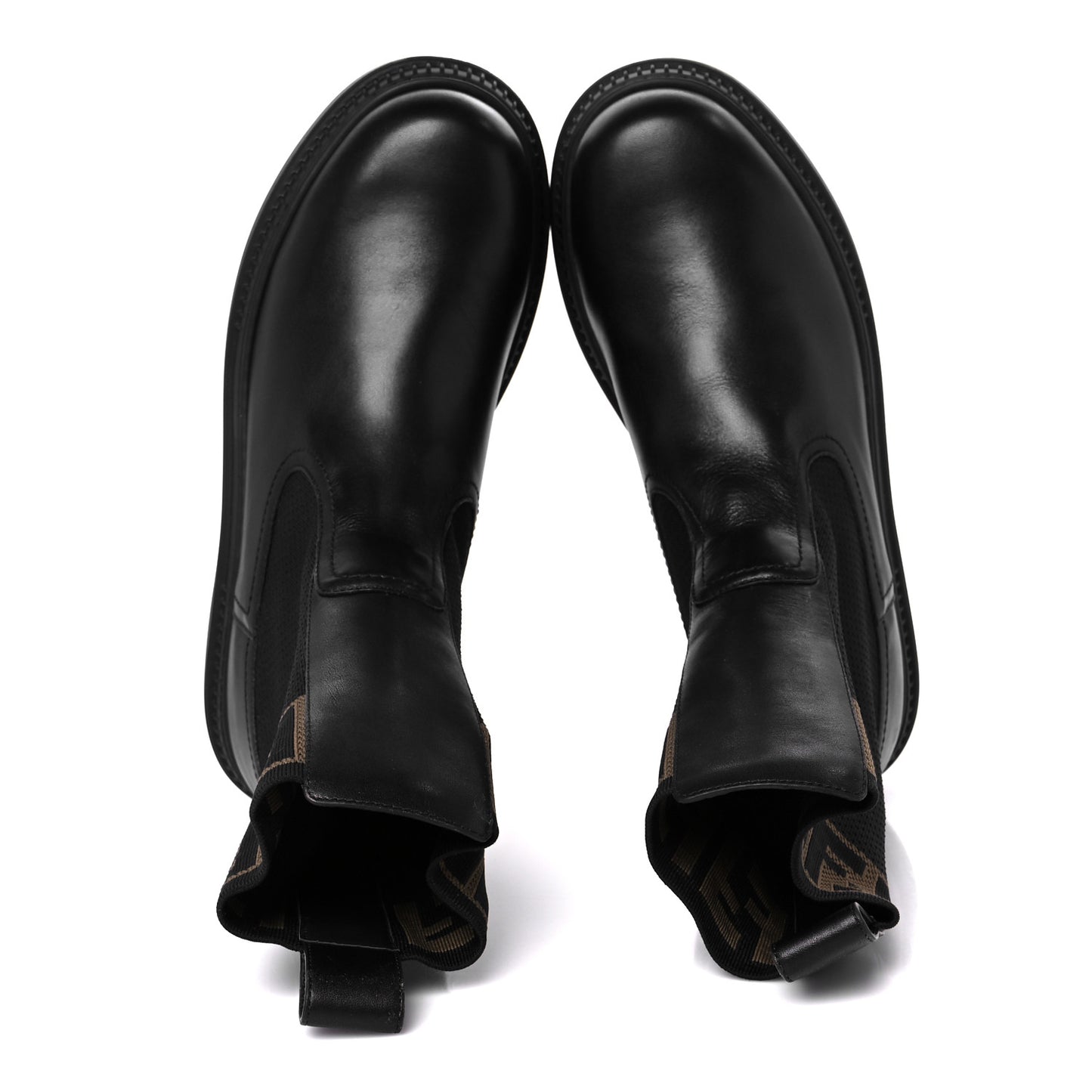 Fabric Jacquard FF Calfskin Domino Chelsea Boots 40 Black Tobacco
