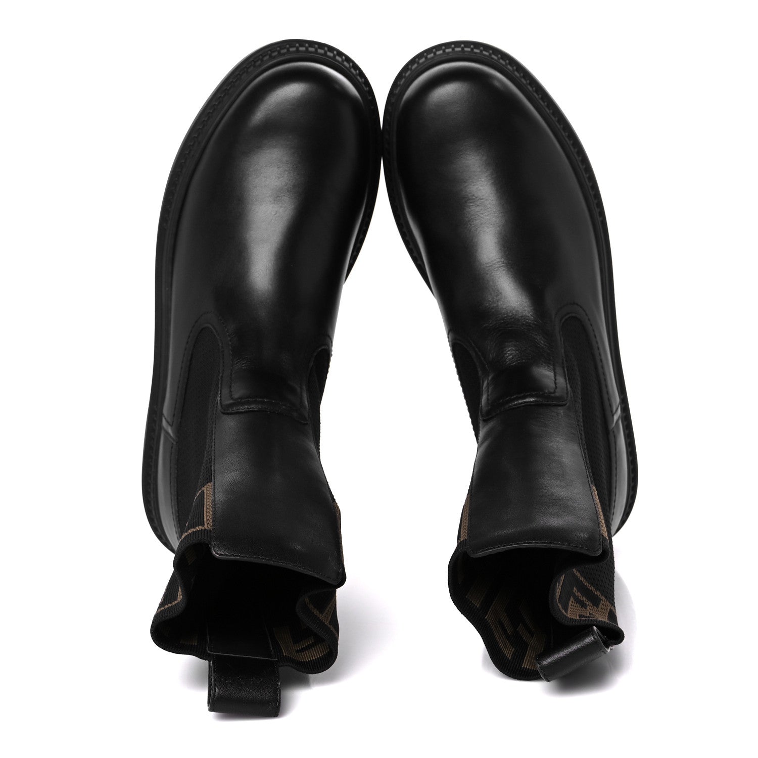 Fendi Fabric Jacquard FF Calfskin Domino Chelsea Boots 40 Black Tobacco 2 of 9