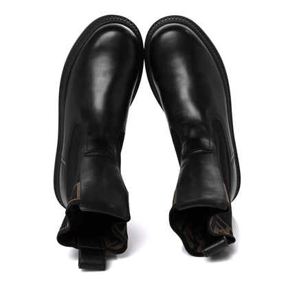 Fendi Fabric Jacquard FF Calfskin Domino Chelsea Boots 40 Black Tobacco 2 of 9