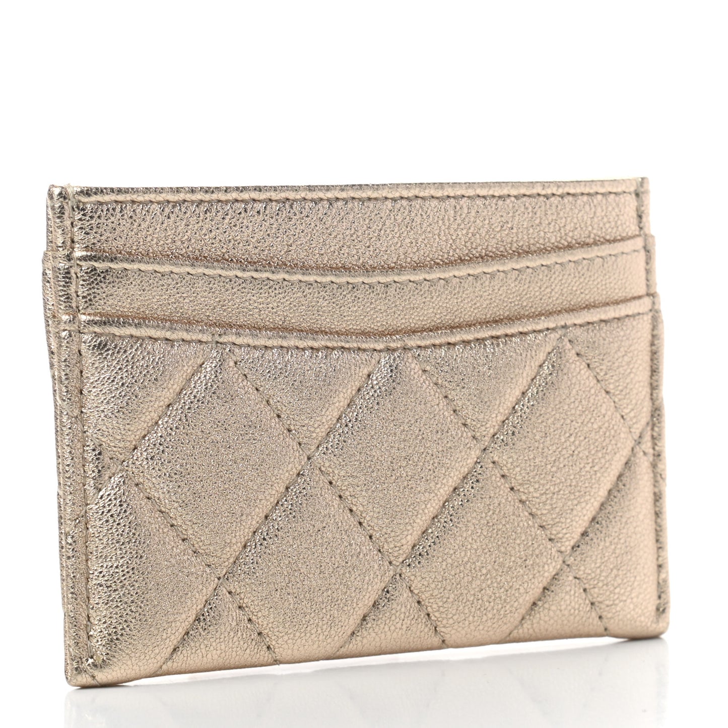 Metallic Lambskin Quilted CC Card Holder Gold