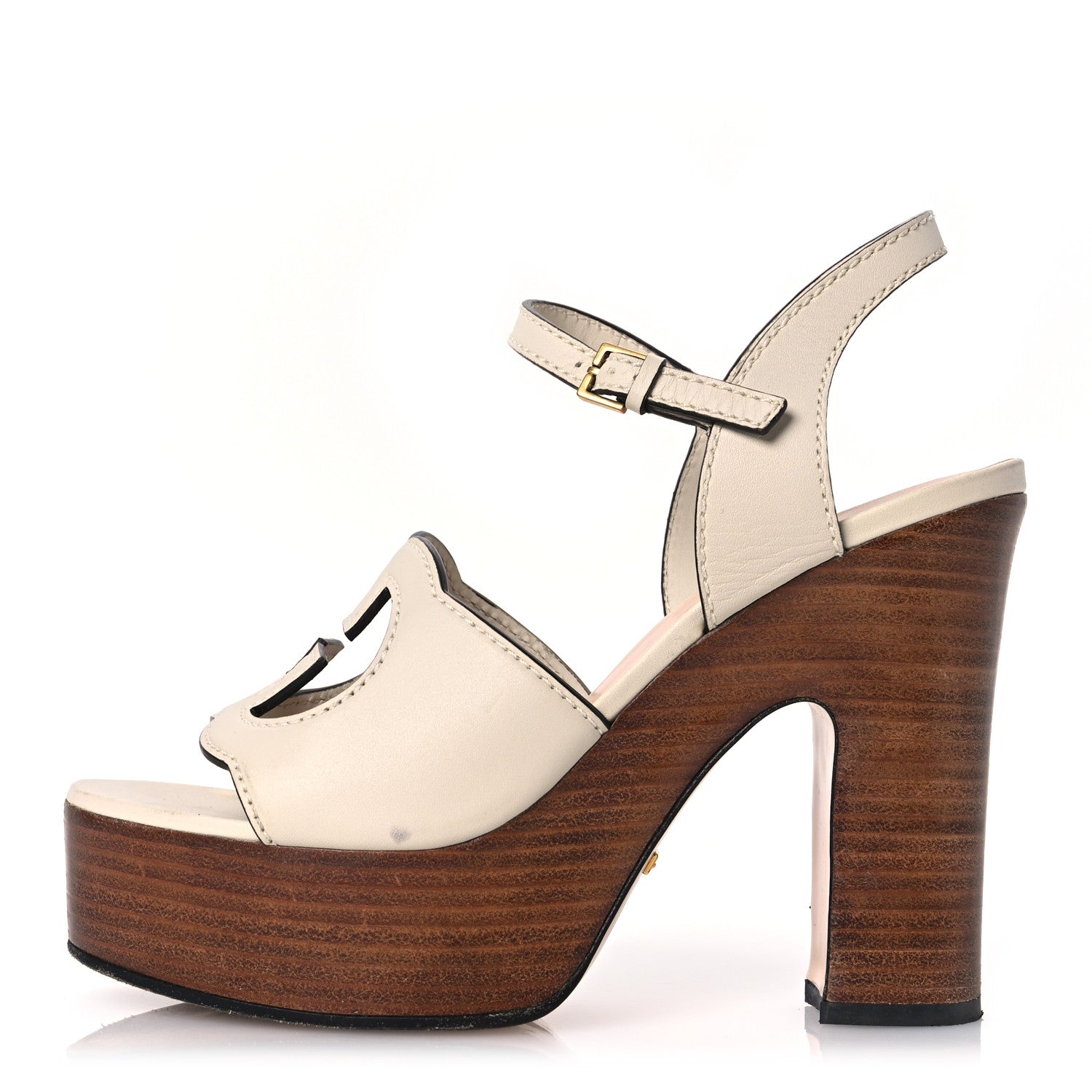 Gucci Cosmos Softy Calfskin Wooden Interlocking G Cut-Out 30/120mm Platform Sandals 37 Mystic White 1 of 16