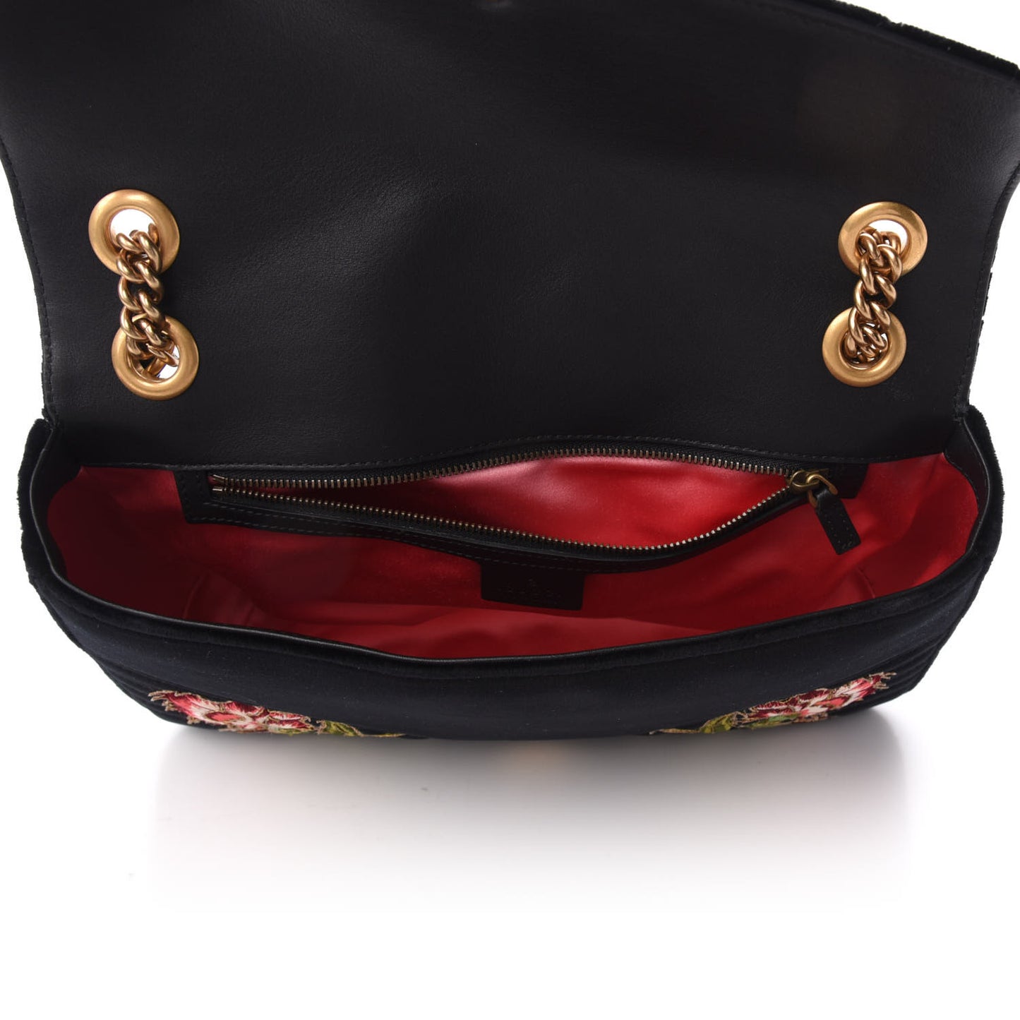 Velvet Matelasse Loved Embroidered Medium GG Marmont Shoulder Bag Black