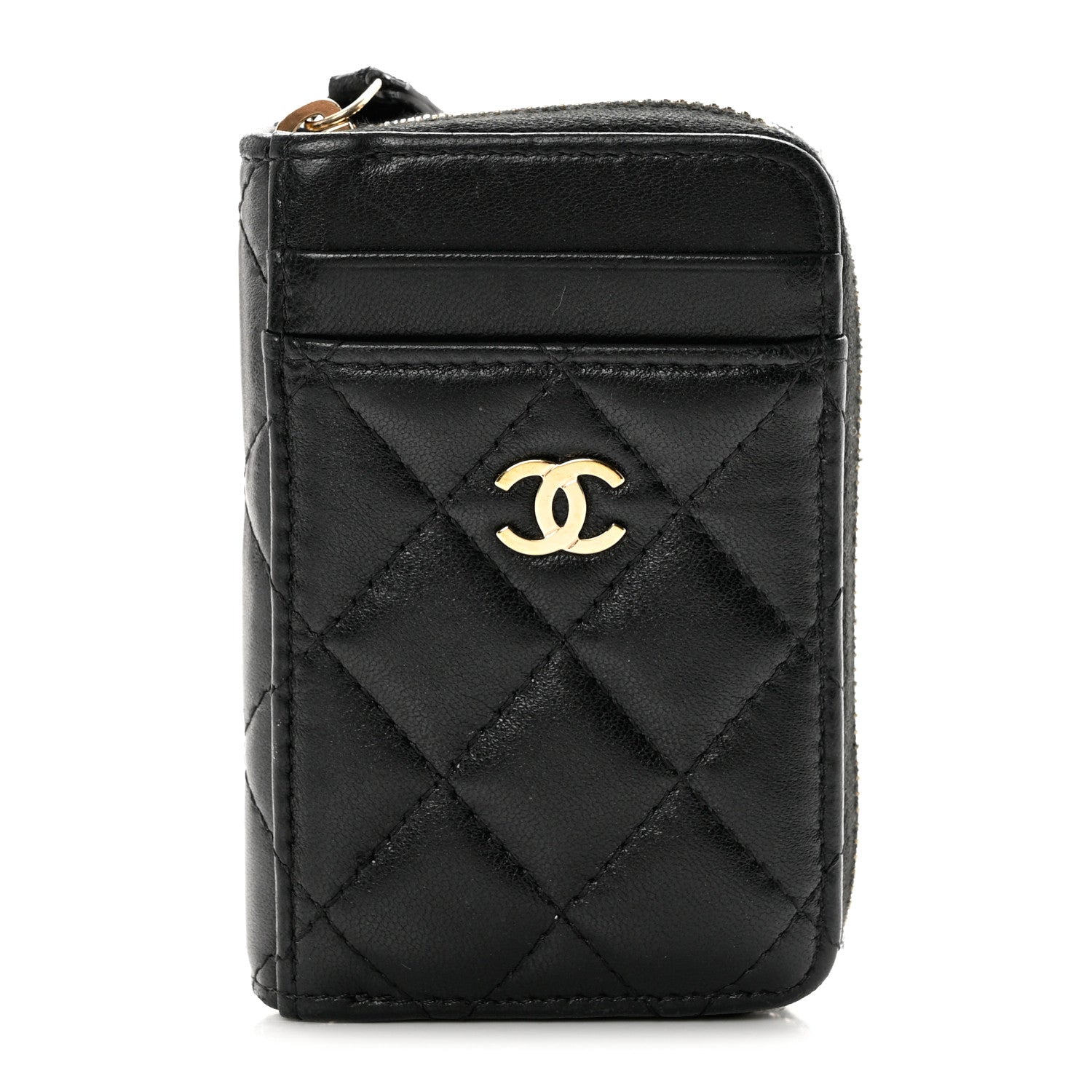Chanel Lambskin Quilted Zip Card Holder Black 1 of 12