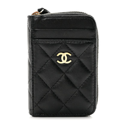 Chanel Lambskin Quilted Zip Card Holder Black 1 of 12