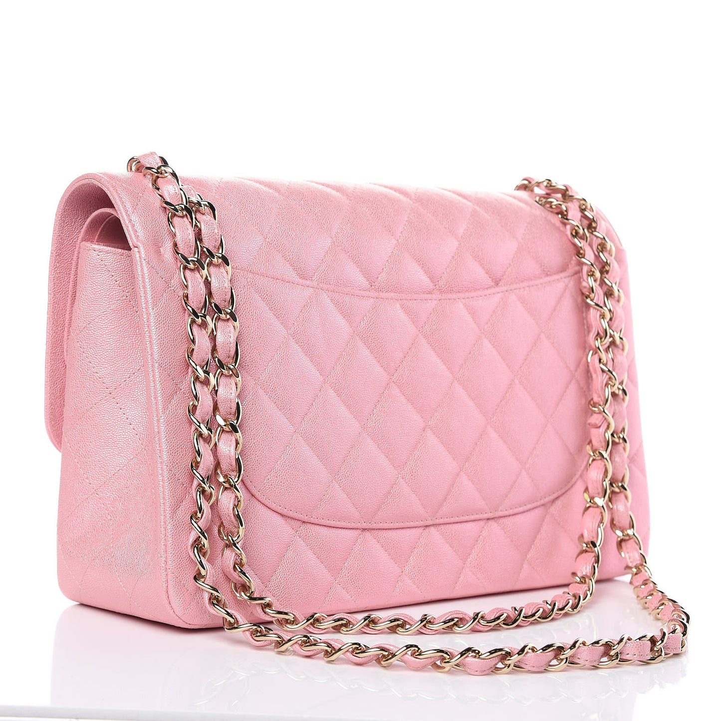 Iridescent Caviar Quilted Jumbo Double Flap Rose Pink