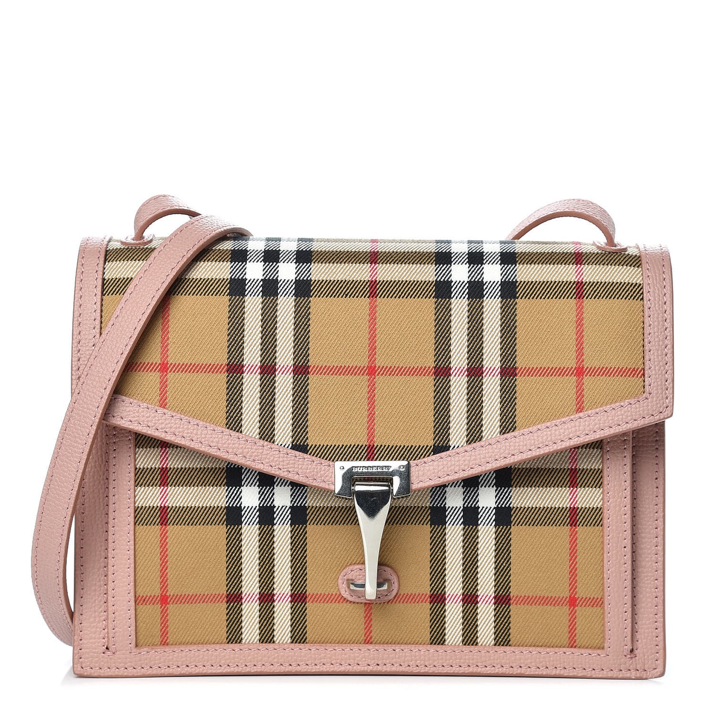 Grainy Calfskin Vintage Check Small Macken Crossbody Bag Ash Rose