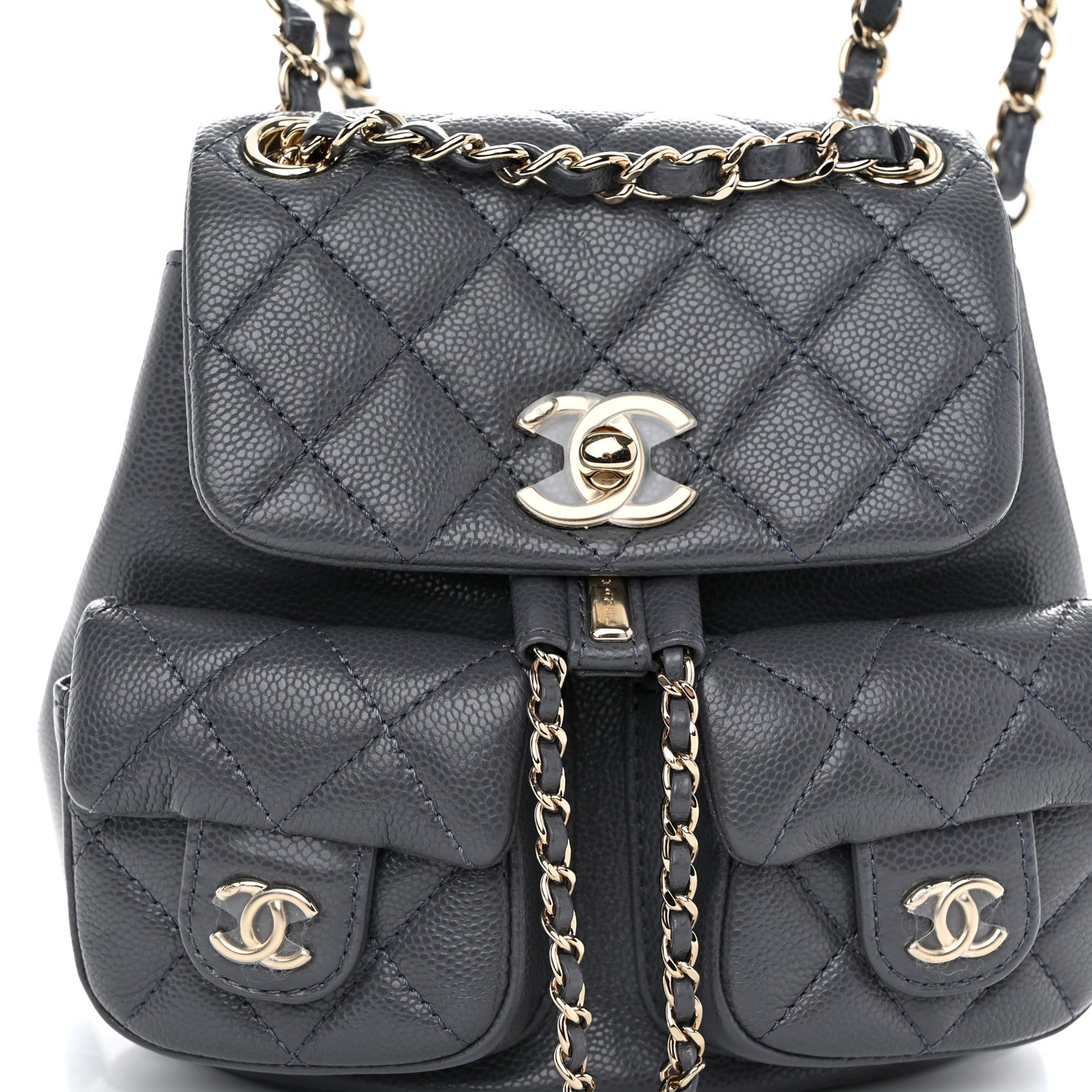 Chanel Shiny Caviar Quilted Small Duma Pockets Drawstring Backpack Grey 8 of 10