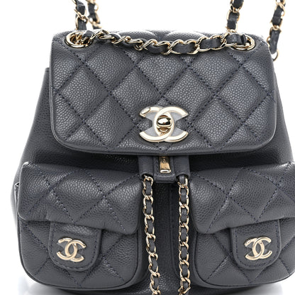 Chanel Shiny Caviar Quilted Small Duma Pockets Drawstring Backpack Grey 8 of 10
