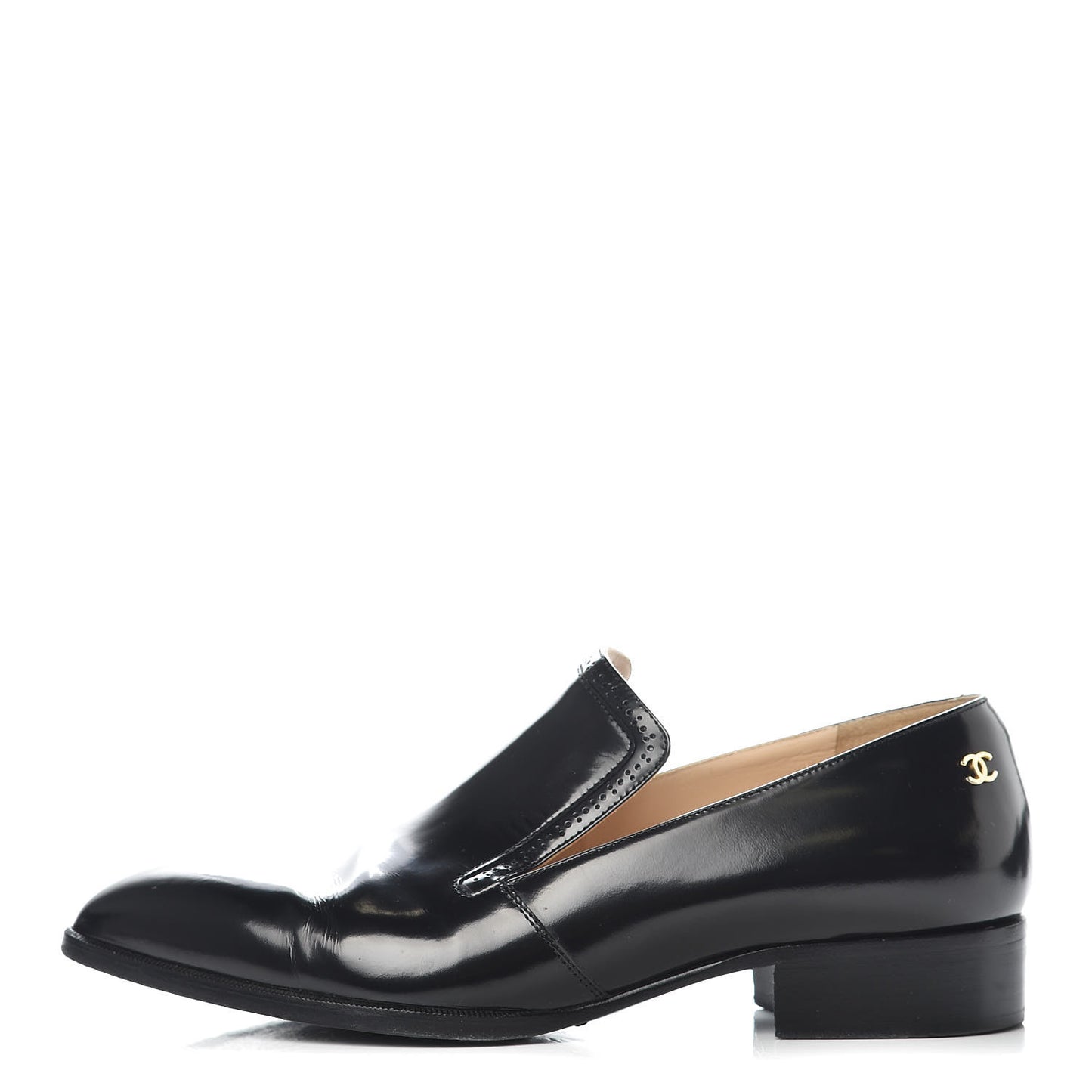 Glazed Calfskin CC Loafers 38 Black