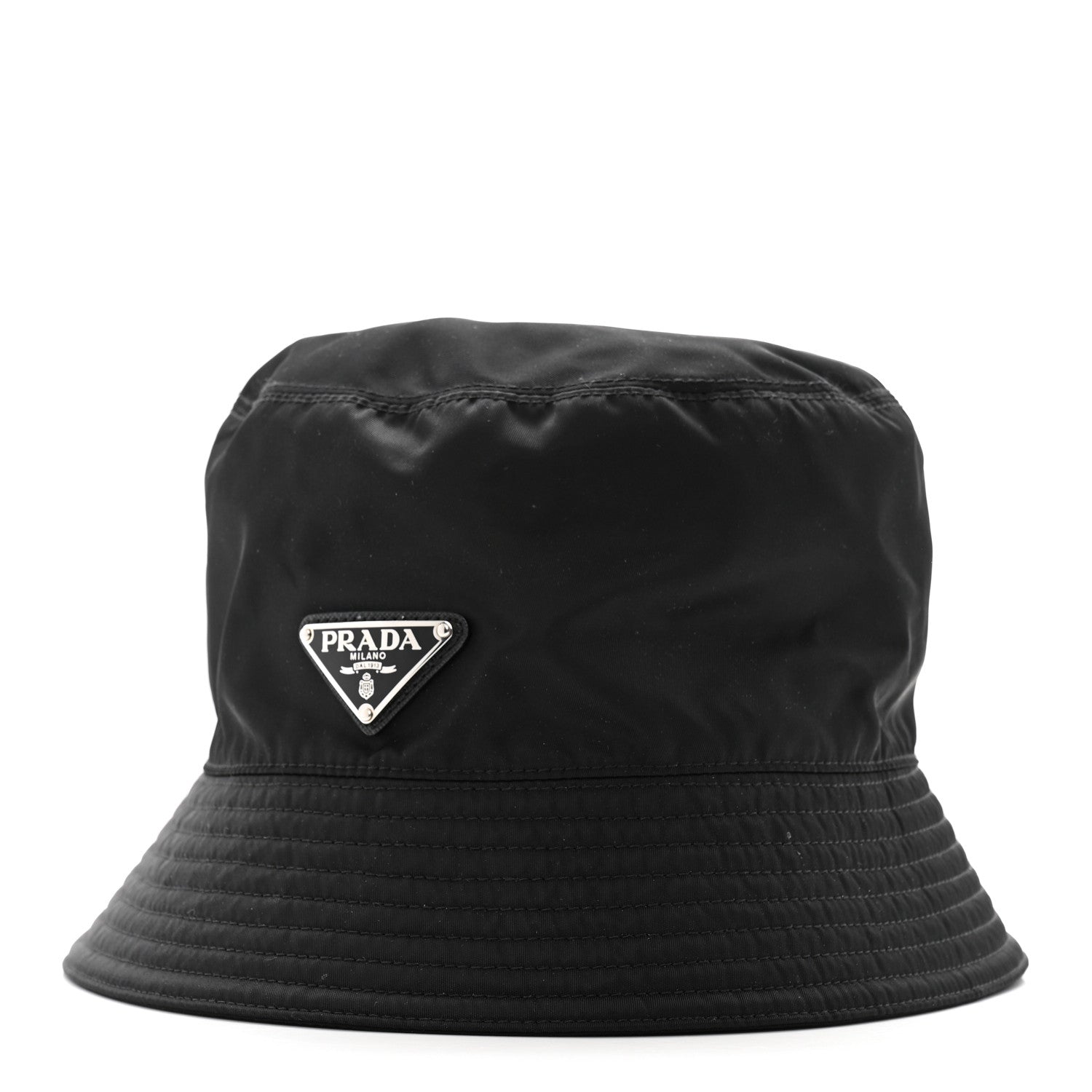 Prada Re-Nylon Metal Triangle Logo Mens Bucket Hat XL Black 1 of 9