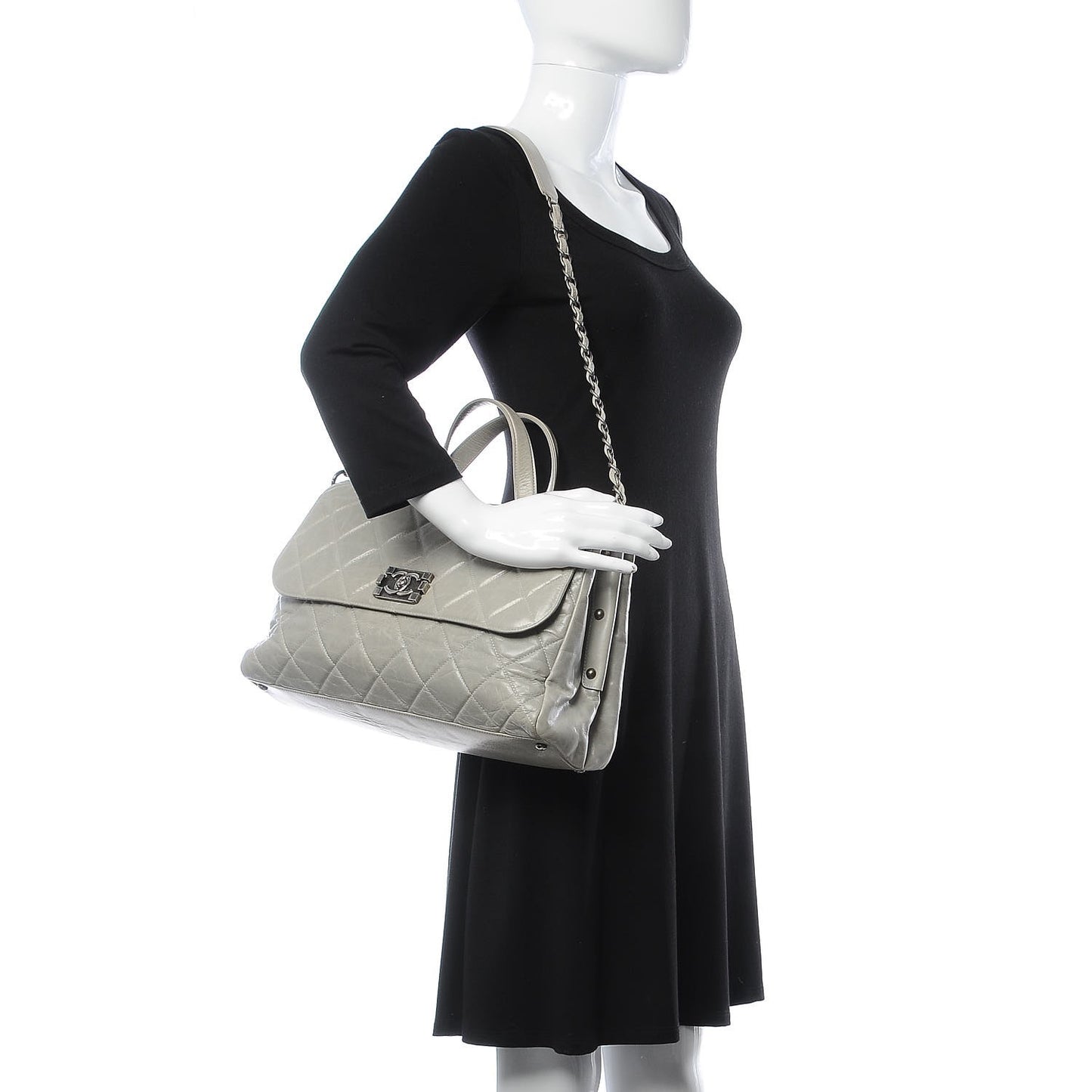 Glazed Calfskin Boy Satchel Flap Light Grey