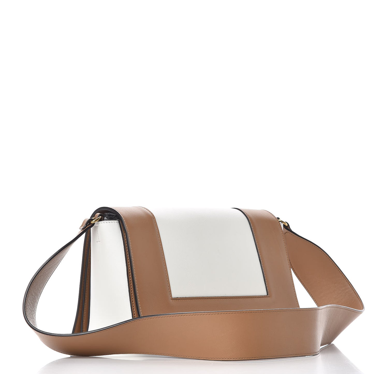 Shiny Smooth Calfskin Medium Frame Shoulder Bag Tan Optic White